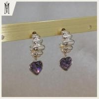 ราคา ต่างหูห่วงโรสโกลด์ประดับคริสตัลรูปหัวใจสีม่วง18K ต่างหูทองคำขาวแท้ งานพรีเมี่ยม ต่างหูออกงาน MYS 0035 พร้อมส่ง (53857492618)