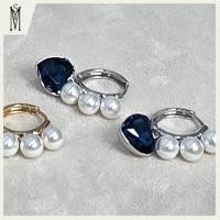 ราคา ต่างหูห่วงและมุกประดับ คริสตัลรูปหัวใจสีน้ำเงิน ทองคำขาว18K ต่างหูทองคำขาวแท้ งานพรีเมี่ยม MYS 0128 พร้อมส่ง (49257513292)