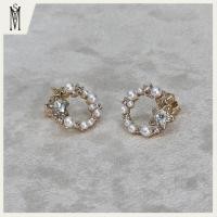 ราคา ต่างหูทรงกลมโรสโกลด์ประดับมุกและคริสตัล18K ต่างหูทองคำขาวแท้ งานพรีเมี่ยม เก๋ MYS 0018 ต่างหูออกงาน พร้อมส่ง (52907495776)