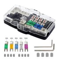 ราคา 4 Way Multi functional เครื่องเสียงรถยนต์สเตอริโอ ANL ฟิวส์ผู้ถือ Distribution 0 4ga 4 Way ฟิวส์กล่องบล็อก 30A 60A 80Amp พร้อมไฟ LED สีแดง (43662254124)