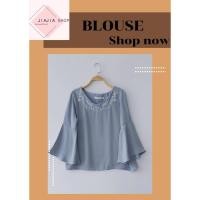 ราคา เสื้อเบลาส์ คอวีงานปัก emsexcite มือสองงานคัด สภาพใหม่ (26744388956)