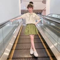 ราคา ชุดเด็กผู้หญิงฤดูร้อนแฟชั่นใหม่เสื้อเชิ้ตแขนสั้นเด็กผู้หญิง กระโปรงสั้นบางชุดสองชิ้น (26781839359)
