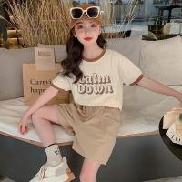ราคา ชุดกีฬาสไตล์เกาหลีสำหรับเด็กผู้หญิง ชุดลำลองแขนสั้น เสื้อยืดและกางเกงขาสั้นสองชิ้น (51408162705)