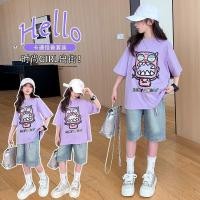 ราคา ฤดูร้อนเด็กผู้หญิงแขนสั้นเสื้อยืดเด็กแจ็คเก็ตยีนส์แฟชั่นกางเกงขาสั้นออนไลน์ดาราชุดสองชิ้น (57807415623)