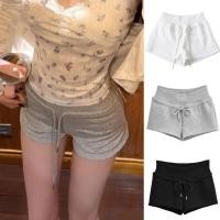 ราคา กางเกงขาสั้นกีฬาสีเทาสไตล์อเมริกัน สำหรับผู้หญิง เอวสูง ทรงเอ เข้ารูป เชือกผูก กางเกงขาสั้นสำหรับหน้าร้อน สบายๆ สำหรับผู (49150809963)