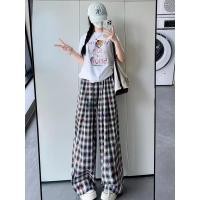 ราคา สไตล์อเมริกันกราฟฟิตีกางเกงลายสก๊อตผู้หญิงฤดูร้อนใหม่เอวสูงหลวมตรงทรงกระบอกพิมพ์ผ้าลินินบางกางเกงขากว้างน้ำแข็ง (54755015542)