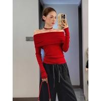 ราคา เสื้อไหมพรมแขนยาวเปิดไหล่สีแดงตัวนี้เหมาะสำหรับฤดูใบไม้ร่วงและฤดูหนาว สามารถใส่เป็นเสื้อตัวในหรือใส่เดี่ยวๆ ก็ได้ และช่ว (50205709580)