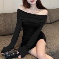 ราคา เสื้อยืดแขนยาวเปิดไหล่สุดเซ็กซี่สำหรับผู้หญิง ทรงเข้ารูป คอสูง ทรงหลวม สไตล์เกาหลี (50205691481)