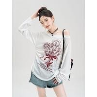ราคา เสื้อยืดแขนยาวสีขาว ทรงหลวม เปิดไหล่ เหมาะสำหรับผู้หญิง สไตล์ฤดูใบไม้ร่วงใหม่ เนื้อผ้าโปร่งเล็กน้อย ทรงหลวม กันแดด ดีไซน (48955081831)