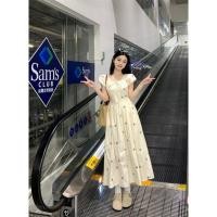 ราคา ชุดเดรสสไตล์ย้อนยุคสไตล์ฝรั่งเศสพร้อมโบว์และดอกไม้สำหรับผู้หญิง ทรงเอวสูง กระโปรงยาวแขนพอง (48858136361)