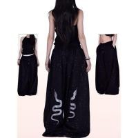 ราคา กางเกงเต้นรำกีฬาสำหรับผู้หญิงไซส์ใหญ่ ลายงูสีเงินเงาสีดำประดับคริสตัล (42923546907)