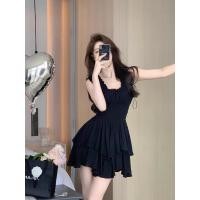 ราคา ชุดเดรสสีดำระบายสไตล์เฮปเบิร์นสำหรับผู้หญิงในช่วงฤดูร้อน เดรสทรงเค้กเอวต่ำเซ็กซี่ กระโปรงสั้น สายเดี่ยว เดรสสายเดี่ยว (41329758077)