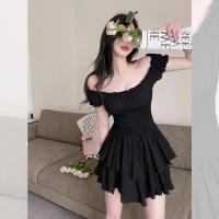 ราคา Qianjinfeng ชุดเดรสสีดำไหล่เดียว จั๊มสูทไหล่เฉียง กระโปรงสั้น สาวเซ็กซี่ เทรนด์ฤดูร้อน หญิง (57808226491)