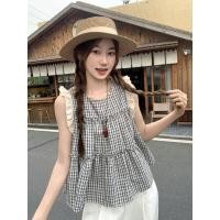 ราคา เสื้อเชิ้ตลายสก็อตแขนกระดิ่งลูกไม้ฝรั่งเศสเย็บลูกไม้สำหรับผู้หญิงใส่เป็นชุดนอกกับกระโปรงระบายและเสื้อเชิ้ตทรงเบบี้ดอลล์ (43374461088)