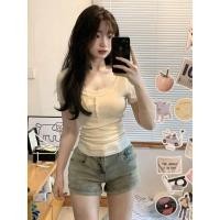 ราคา เสื้อยืดแขนยาวปลอมสองชิ้นพิมพ์ลายดอกไม้สีแอปริคอตสำหรับผู้หญิง ทรงเข้ารูป เซ็กซี่ เสื้อตัวสั้น เสื้อชั้นใน (50605388664)