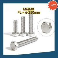 ราคา 304 สแตนเลสสตีลหกเหลี่ยมหัว Bolt DIN933 ด้ายเต็มสกรูหกเหลี่ยม Bolt extension สกรู M6 M8 L 6 250mmDX TH (53558528220)