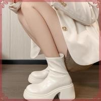 ราคา รองเท้าบูทสีทึบผู้หญิงสไตล์เกาหลียืดแพลตฟอร์มรองเท้าซิป (57955795056)