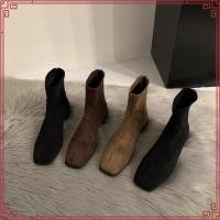 ราคา รองเท้าบูทสั้นผู้หญิงส้นเตี้ยมีซิปด้านหลังผ้าสักหลาดส้นหนารองเท้าบูทมาร์ตินยาง (52957772813)