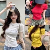 ราคา เสื้อยืดผู้หญิง แขนสั้น สำหรับผู้หญิง สีเหลือง ประดับพลอยเทียม เหมาะสำหรับฤดูร้อน มาใหม่ ทรงสลิมฟิต ความยาวสั้น สไตล์ (54507685861)