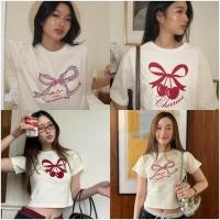 ราคา oversize เสื้อยืด BABY TEE เสื้อครอปสีพื้น สื้อยืด น่ารักสุดๆ Cherry ริบบิ้น COTTON100 (46907469617)