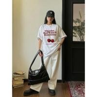 ราคา เสื้อยืดคอกลมลายเชอรี่ oversize สวยๆ tshirt women สาวอวบ คอกลม แขนสั้น เสื้อยืดลาย (28194372446)