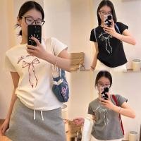 ราคา พร้อมส่ง เสื้อรัดรูป เสื้อยืดผู้หญิง แฟชั่นสวยๆผู้หญิง น่ารักแขนสั้น สไตล์เกาหลี พิมพ์ลายโบว์ฤดูร้อน (26544456679)