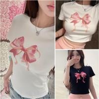 ราคา พร้อมส่ง เสื้อครอป เสื้อยืด y2k ครอปแขนสั้นผู้หญิง ยืดแขนสั้นพิมพ์ลายโบว์น่ารัก สวยๆแฟชั่นเข้ารูป (56157903409)