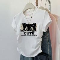 ราคา เสื้อยืดแฟชั่นเกาหลีแขนสั้น เสื้อรัดรูปสีขาว เสื้อยืดผู้หญิงน่ารักๆ คอกลม เสื้อยืดผู้หญิง พิมพ์ลาย สไตล์ลำลอง (53908329049)