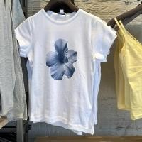 ราคา จัดส่งตลอด 24 ชั่วโมง เสื้อยืด Baby Tee เสื้อครอป เสื้อยืดแนวเกาหลี ลายดอกไม้คราม เรียบๆ แต่ดูแพง ผ้าฝ้าย 100 (49507692334)