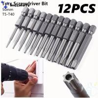 ราคา MASMATO 12 ชิ้น เซ็ตสกรูไฟฟ้าชุด Bit พร้อมรู T5 T40 Torx ไขควงบิต ทนทาน 50 มม 1 4 นิ้ว Hex Shank โลหะผสมเหล็ก Torx Bits (57208276059)