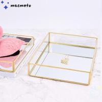 ราคา กล่องโชว์เครื่องประดับ มาสเมโต กล่องเก็บวินเทจสีทองหรูหราตกแต่งบ้านโลหะและกระจกสี่เหลี่ยมพื้นผิวกระจกถาดตกแต่งห้ (49758008746)