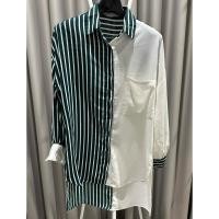 ราคา เสื้อเชิ้ตลายทางสีเขียว สลับขาว มือสอง (40900462482)