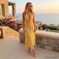 ราคา LAA7 ผู้หญิง Cowl คอ Dot พิมพ์ Tie up Backless Party Dress และชุดผ้าพันคอสําหรับ Beach Club Streetwear (50657003046)