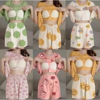 ราคา ตะกร้าบริษัท ชุดนอนผู้หญิงแขนสั้นขาสั้น ผ้าเด้งนุ่ม ใส่สบาย พร้อมบราในตัว (29394483065)