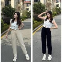 ราคา พร้อมส่งจากไทย กางเกงขายาว ทรงกระบอกเล็ก เอวยางยืด เอวสูง ผ้าลินิน ให้ความรู้สึกสบาย มีกระเป๋า2ข้าง (56856250716)