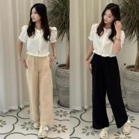ราคา พร้อมส่งจากไทย กางเกงขายาว แฟชั่น ใส่ทำงาน เอวยางยืด ทรงกระบอก เอวสูง ผ้าลินิน ให้ความรู้สึกนุ่มสบาย (55205169453)