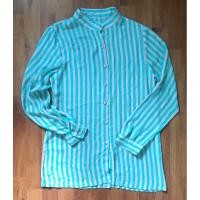 ราคา เสื้อเชิ้ตผ้าพริ้ว คอจีน สไตล์วินเทจ สีเขียวสลับครีม (23722507512)