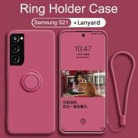 ราคา Samsung Galaxy S21 Plus S21 Ultra S21FE Soft Liquid Silicone Case With Magnetic Ring Holder Free Lanyard Shockproof Cover (14618669802)