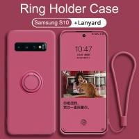 ราคา Samsung Galaxy S10 S9 S8 Plus S10e Luxury Magnetic Ring Holder Liquid Silicone Case Stand Finger Bracket Soft Cover With Free Lanyard (15822667104)