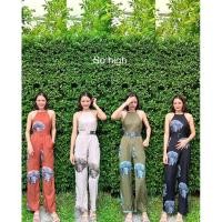 ราคา จั๊มเข็มขัดสายเดี่ยว ยาว จั๊มสูท ผ้าบลูลุกซ์ สีเขียว สีอิฐ (24328277075)