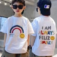 ราคา จัดส่งตลอด 24 ชั่วโมง Kids T shopเสื้อยืดแขนสั้นแบบสบาย ๆ ผ้าฝ้ายพิมพ์ลายสายรุ้งทรัมเป็ตฤดูร้อนเด็กผู้ชาย (47208023958)