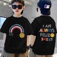 ราคา จัดส่งตลอด 24 ชั่วโมง เสื้อยืดแขนสั้นแบบสบาย ๆ ผ้าฝ้ายพิมพ์ลายสายรุ้งทรัมเป็ตฤดูร้อนเด็กผู้ชาย (27494438814)