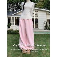 ราคา Summer embroidered wide leg pants ผู้หญิงปักลายเรียบง่ายสำหรับมีเชือกผูกกางเกงขายาวทรงกว้างเอวสูง (47805745796)