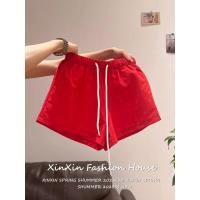 ราคา Casual drawstring athletic shorts กางเกงขาสั้นผู้หญิงสบายสไตล์วินเทจสีพื้นเชือกดึงหลวมสปอร์ต (57157950393)