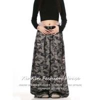ราคา American print camouflage trousers ผู้หญิงสไตล์เรโทรลำลองพิมพ์ลายตัวอักษรลายพรางกางเกงขายาวทรงกว้าง (48354520798)