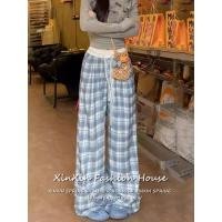 ราคา Women s Lace Drawstring Plaid Trousers กางเกงขากว้างลายสก็อตลูกไม้ลำลองสำหรับผู้หญิงในช่วงฤดูร้อน (43315456853)