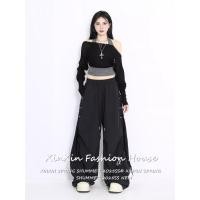 ราคา Women s Street Style Track Pants กางเกงขายาวทรงหลวมพิมพ์ลายแบบพลีทสไตล์เรโทรลำลองสำหรับผู้หญิง (42427582750)