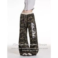 ราคา Casual letter print camouflage pants กางเกงขากว้างลายพรางเชือกผูกพิมพ์ตัวอักษรลำลองสำหรับผู้หญิง (41924793159)