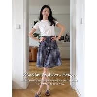 ราคา Summer Casual Retro Plaid A line Skirt กระโปรงทรงเอเอวสูงลายสก็อตย้อนยุคเกาหลีสำหรับหน้าร้อน (40616864376)