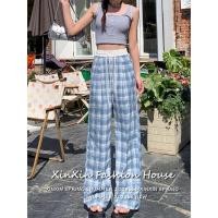 ราคา Women s Lace Drawstring Plaid Trousers กางเกงขากว้างลายสก็อตลูกไม้สไตล์อเมริกันลำลองสำหรับฤดูร้อน (28440573352)